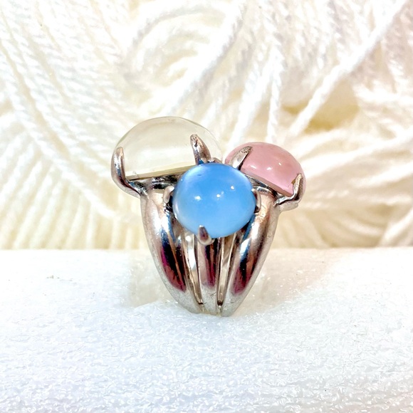 Final price drop! Designer jewelry ring stamped 928 silver resizable white pink - Picture 8 of 12